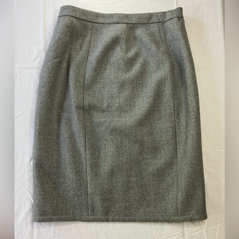 J.CREW Gray Wool Blend Full Zip Front Pencil Skirt Gold Hardware